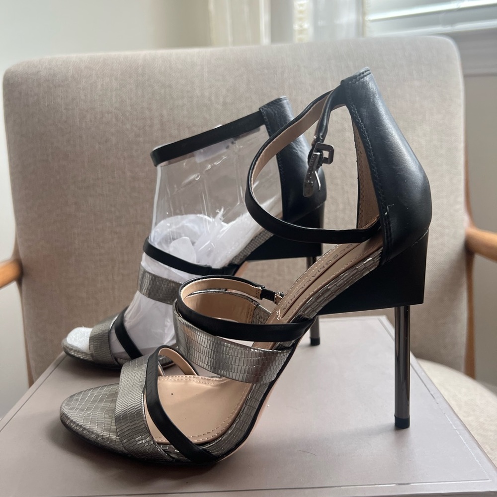 BCBG Sliver and Black Heels